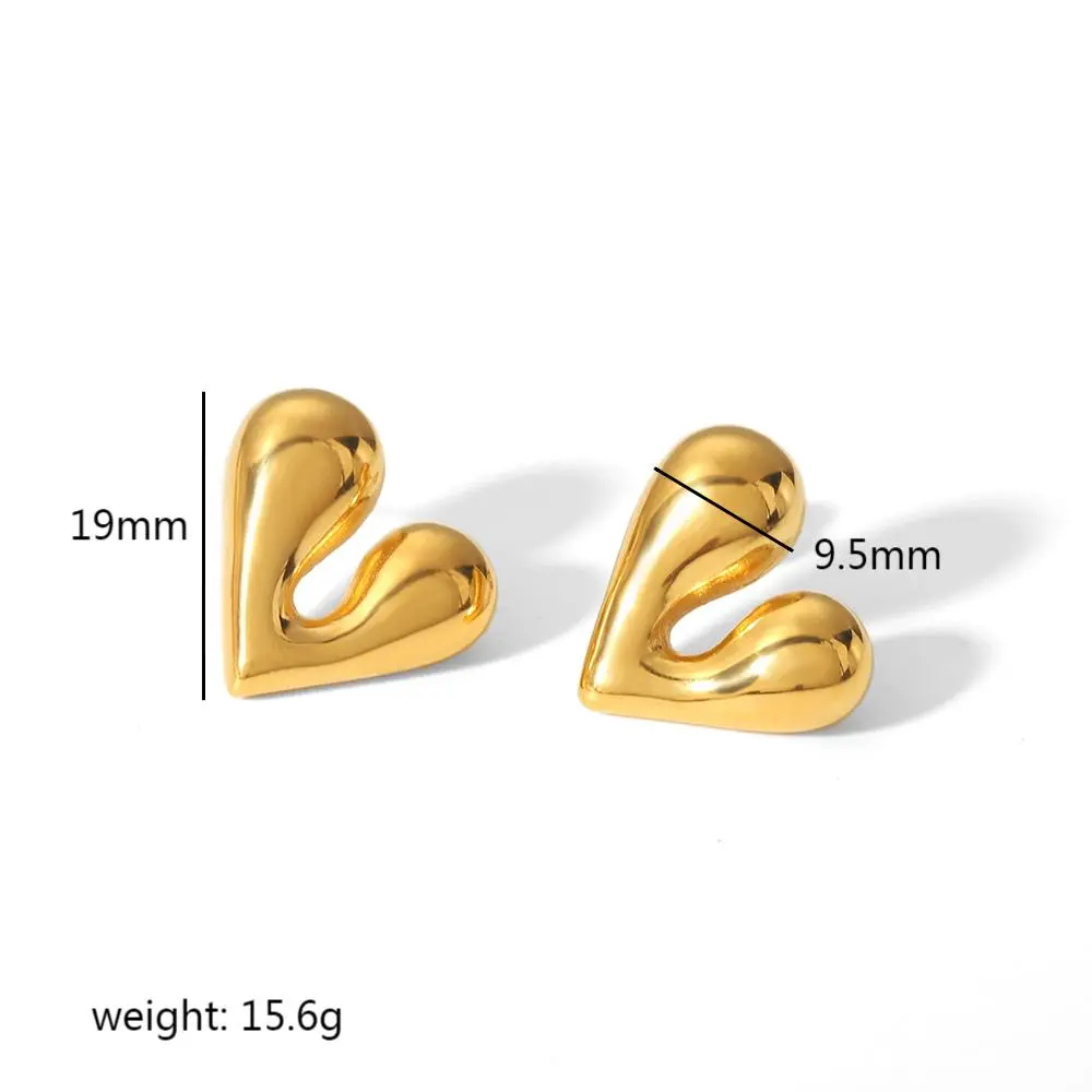 1 Pair Minimalist Style Solid Color Heart Shape Stainless Steel 18K Gold Plated Women's Stud Earrings Picture2